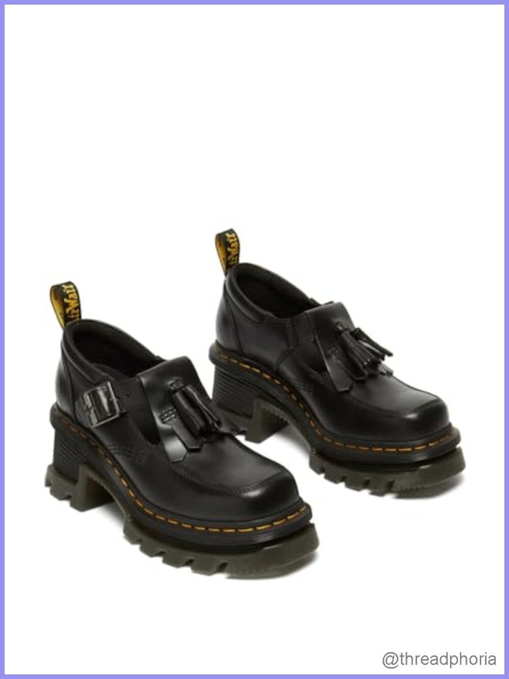 Leather Mary Jane Block Heel Shoes T-Strap Buckle Work